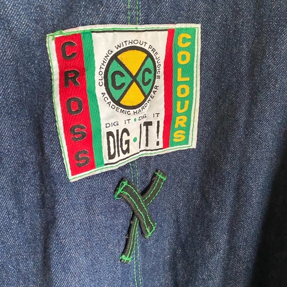 Rare Vintage Cross Colours Dig It Long Denim Chore Jacket Streetwear HipHop 1/XL - Picture 13 of 15